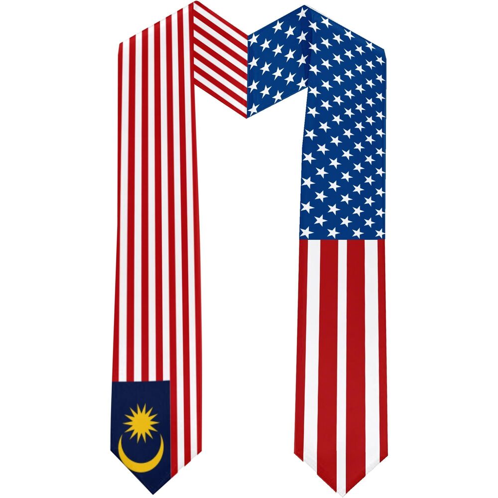 6695 2025 Malaysia Flag and USA Flag Graduation Stole Graduation Sash